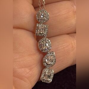 NATURAL Diamond journey pendant w 10k white gold adj chain 16-18”